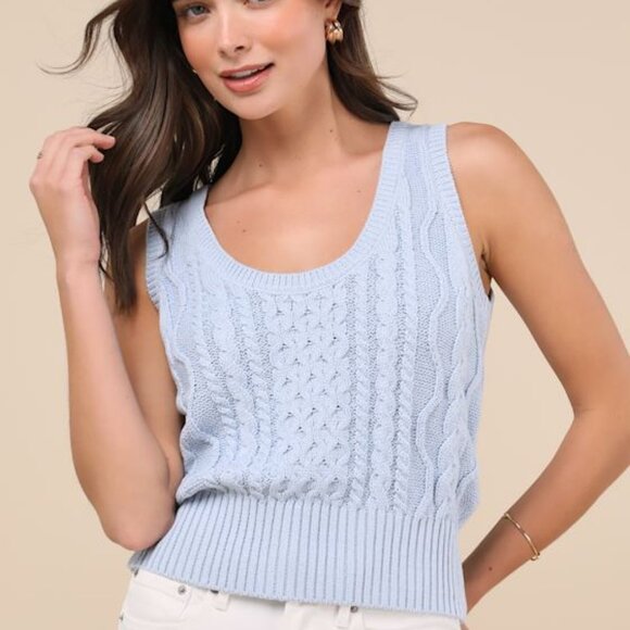 Lulus Jackets & Blazers - Lulus Sophisticated Staple Light Blue Cable Knit Sweater Vest - Size M